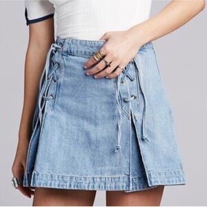 FREE PEOPLE Lace Up Denim Pleated Skirt Size 2